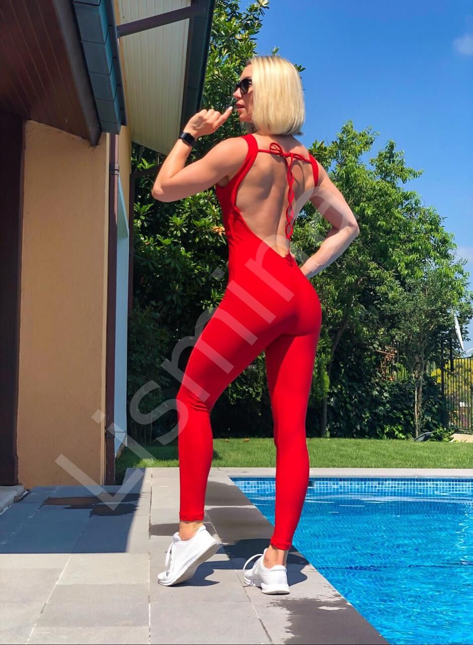 1605 Full Body Decolette Jumpsuit Red Color