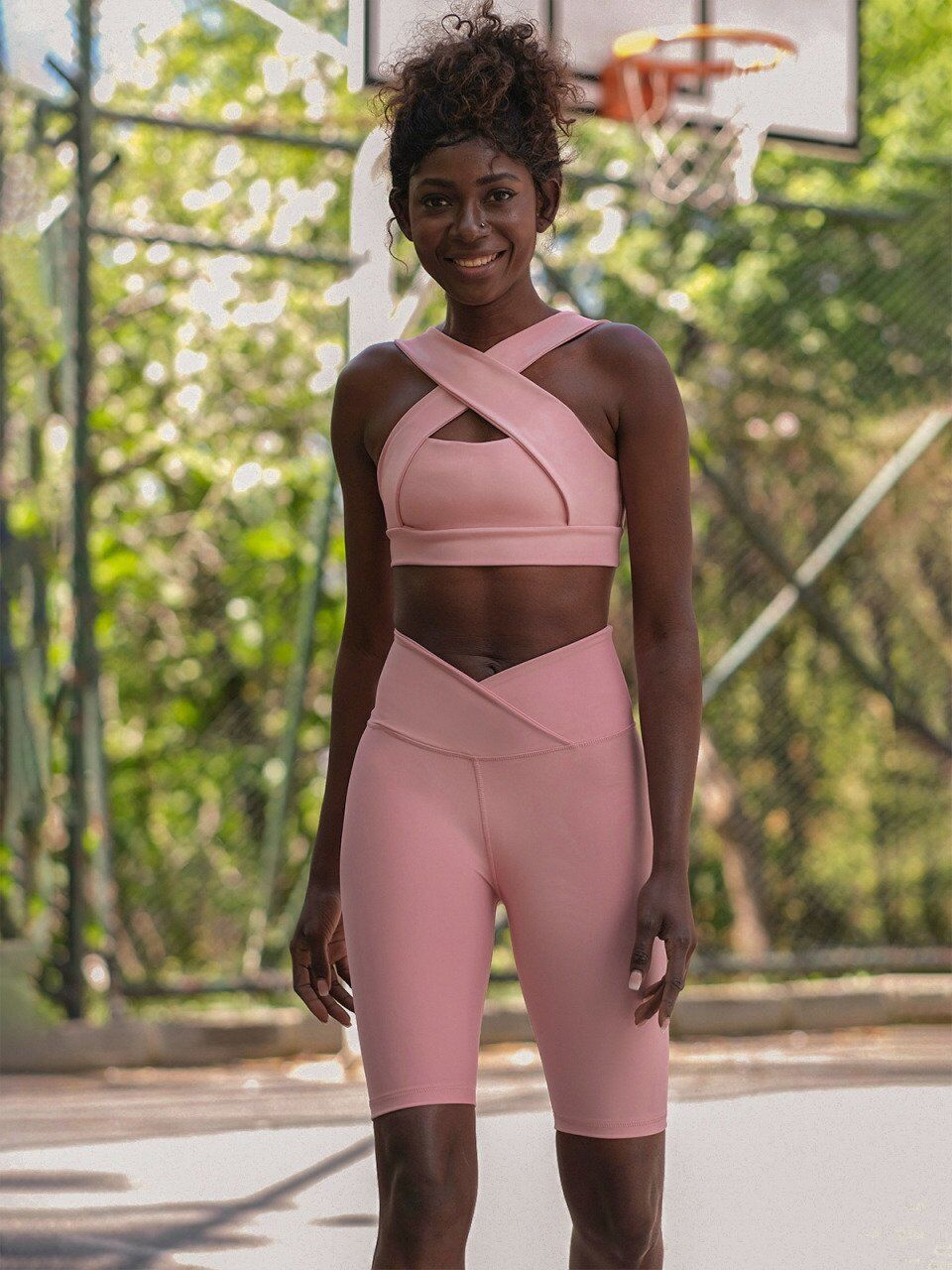 6026 We Waist Biker Leggings Rose Color