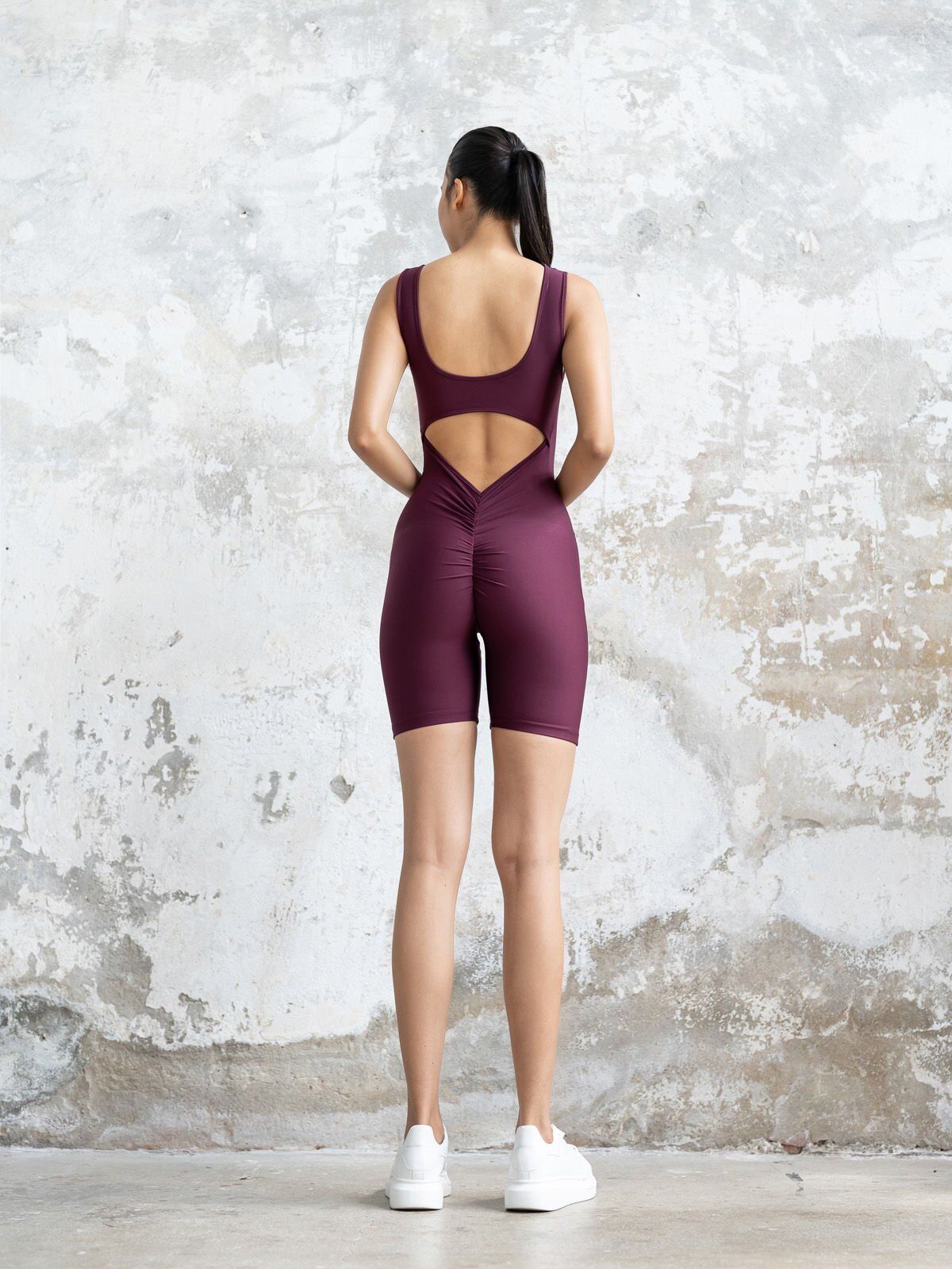 1701 Short Scrunch Butt Jumpsuit Damson Color
