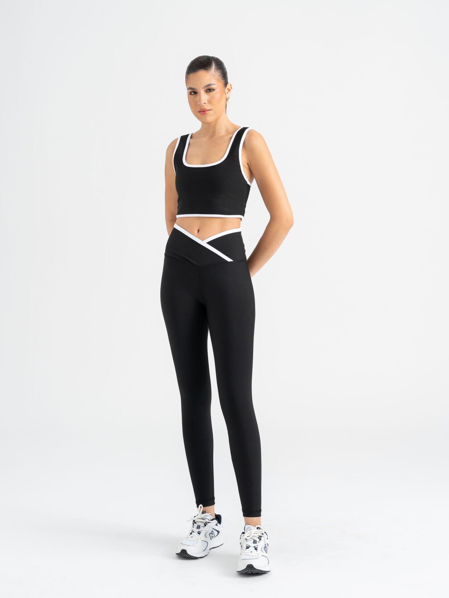 550 Ve waist Contrast Spor Leggings Black Leggings