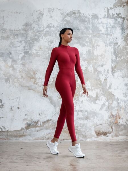2306 Long Sleeve Jumpsuit Bordo