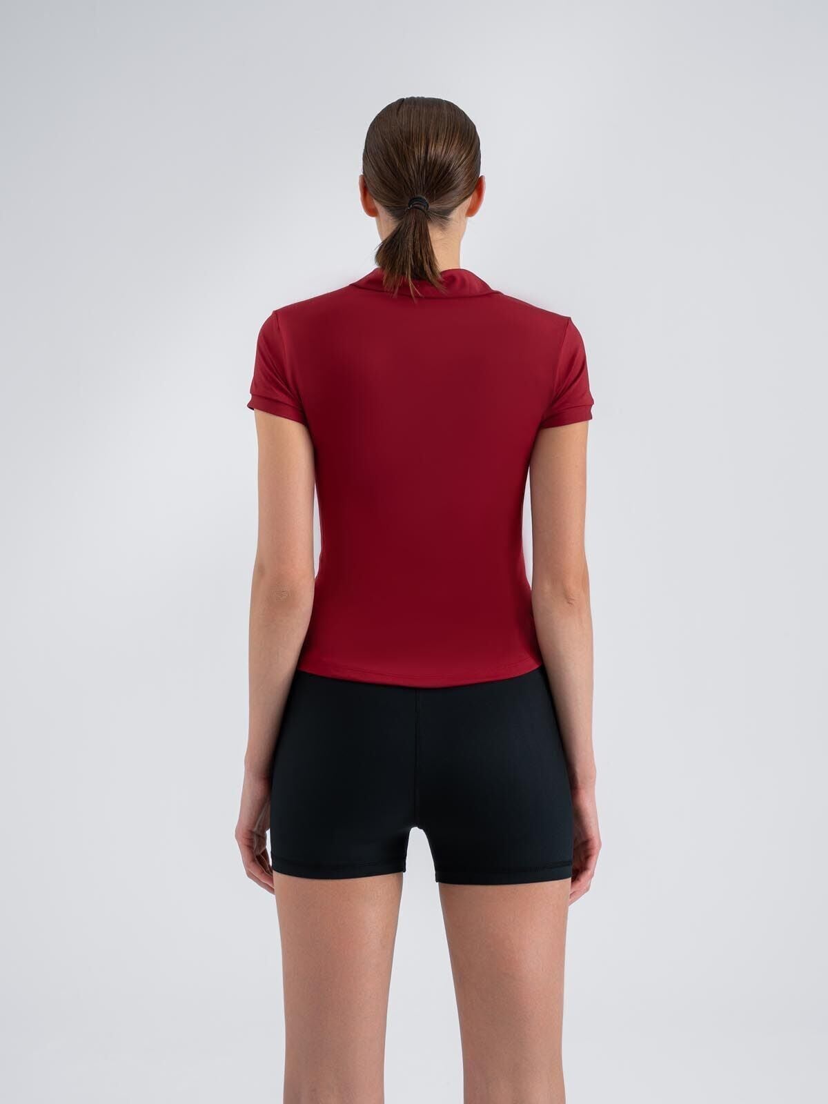 Ve Yaka Tshirt Bordo Renk 3806