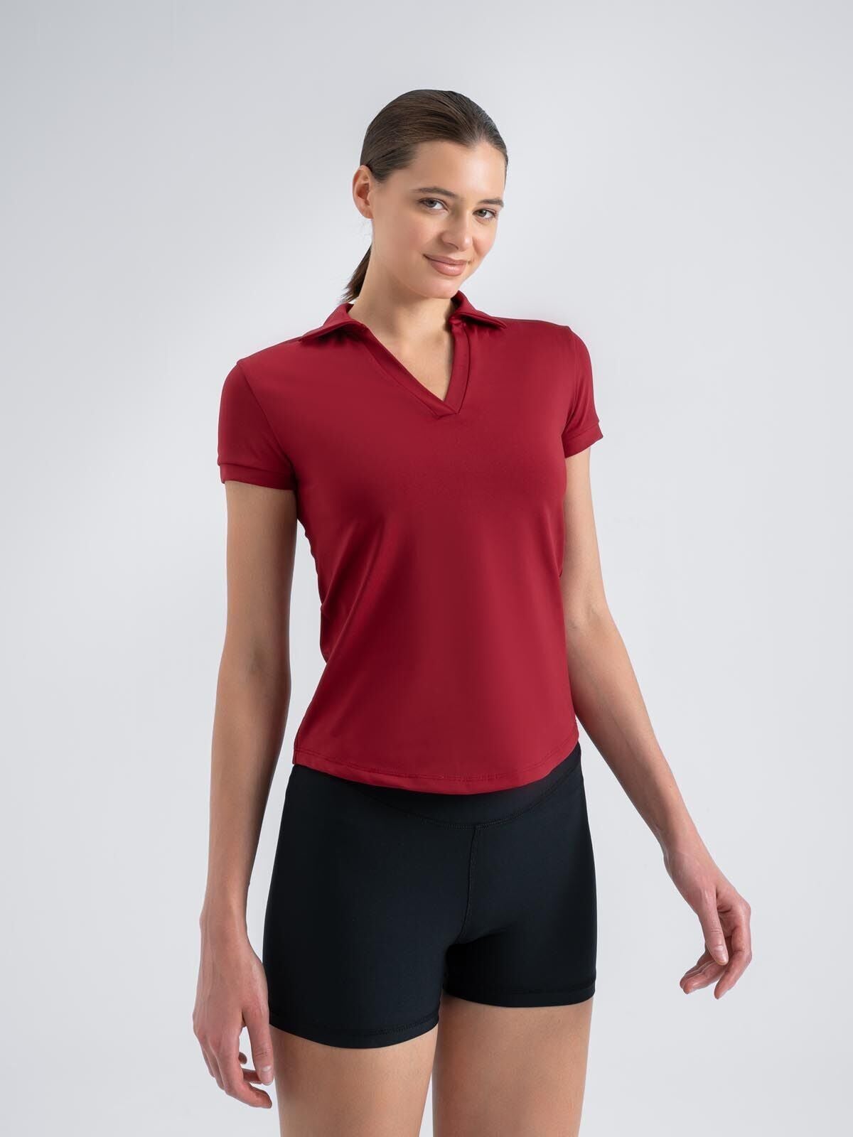 Ve Yaka Tshirt Bordo Renk 3806