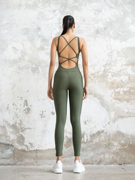 2401 Cross Stribed Jumpsuit Khaki Color