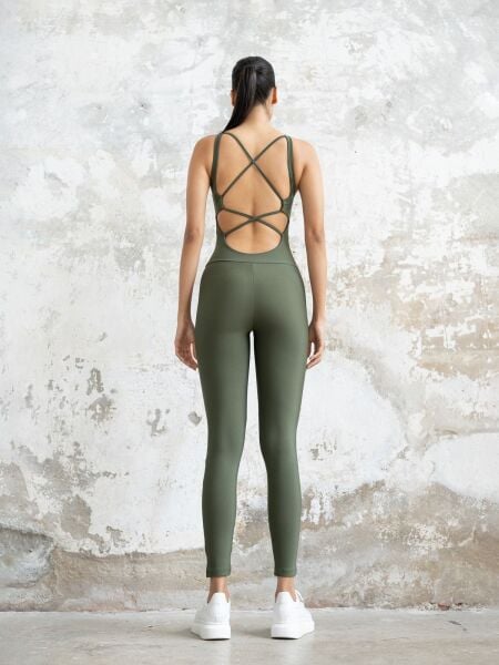 2401 Cross Stribed Jumpsuit Khaki Color