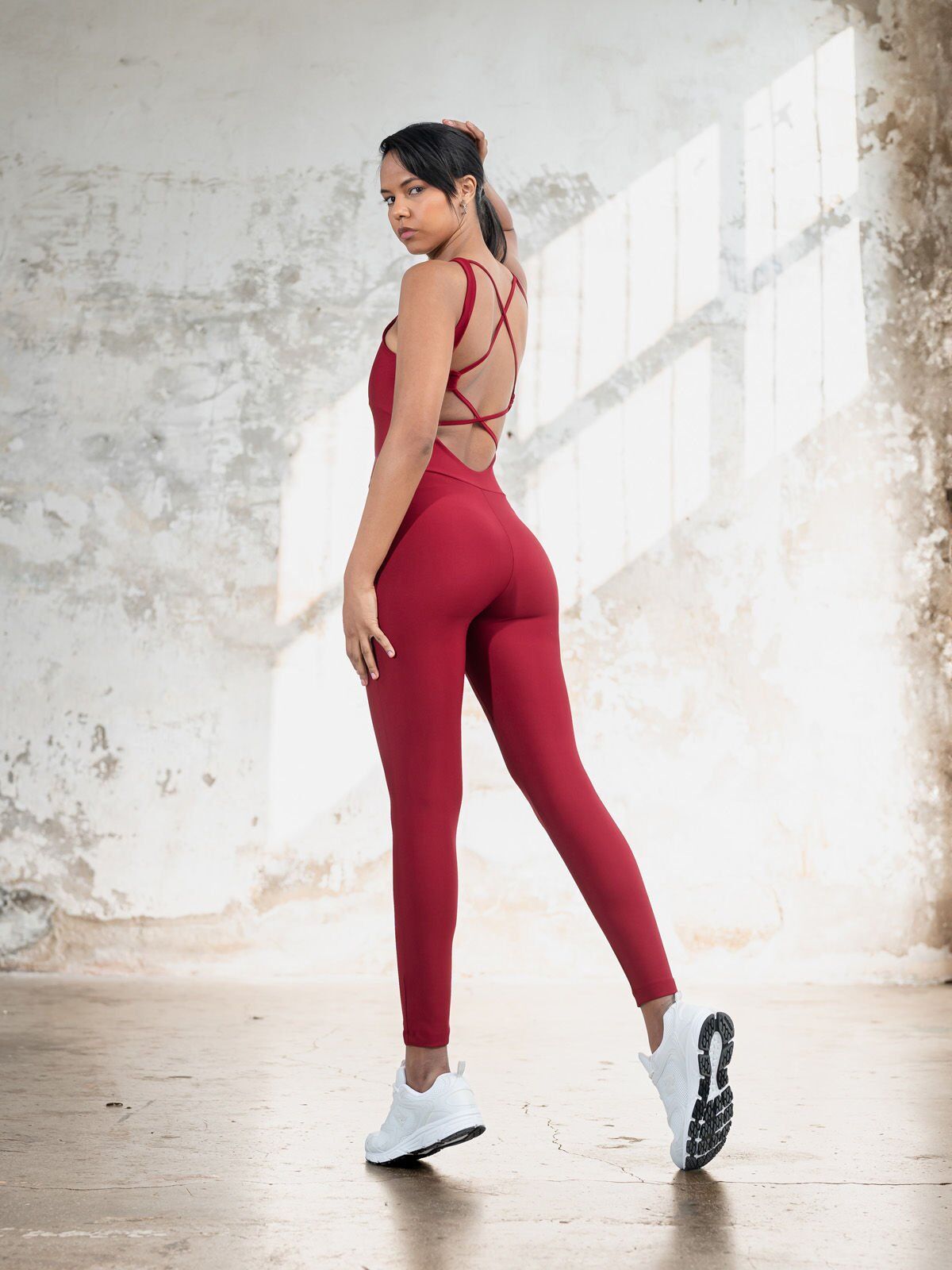 2402 Cross Stribed Jumpsuit Bordo