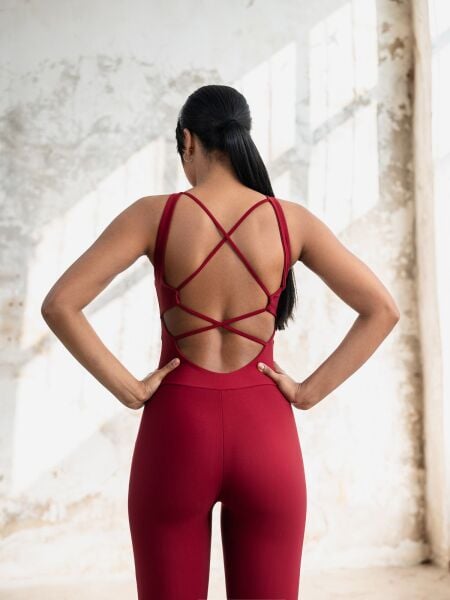2402 Cross Stribed Jumpsuit Bordo