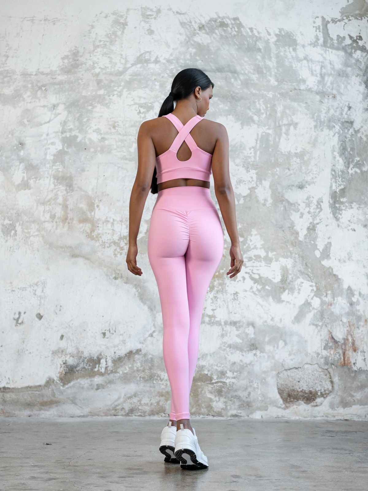 Arkası Büzgülü Tayt Pembe Renk 756