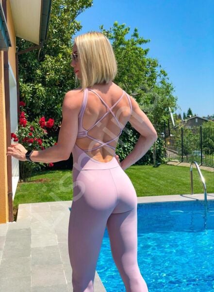 2405 Cross Stribed Jumpsuit Rose Color