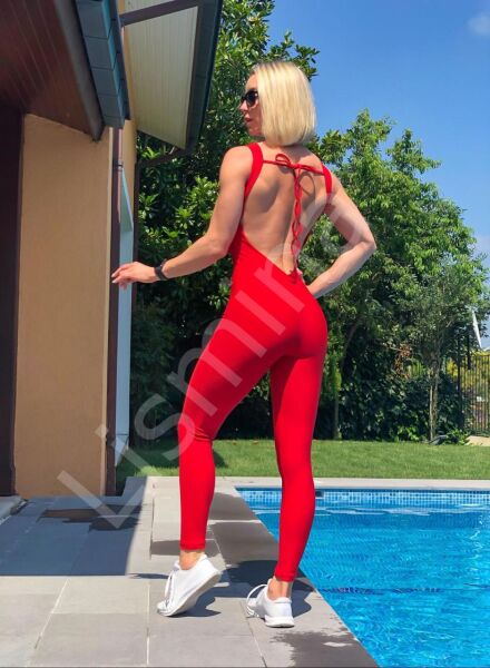 1605 Full Body Decolette Jumpsuit Red Color