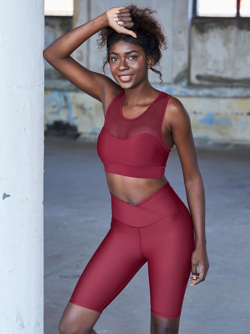 202 Tulle Detailed  Spor Bra Bordo Color