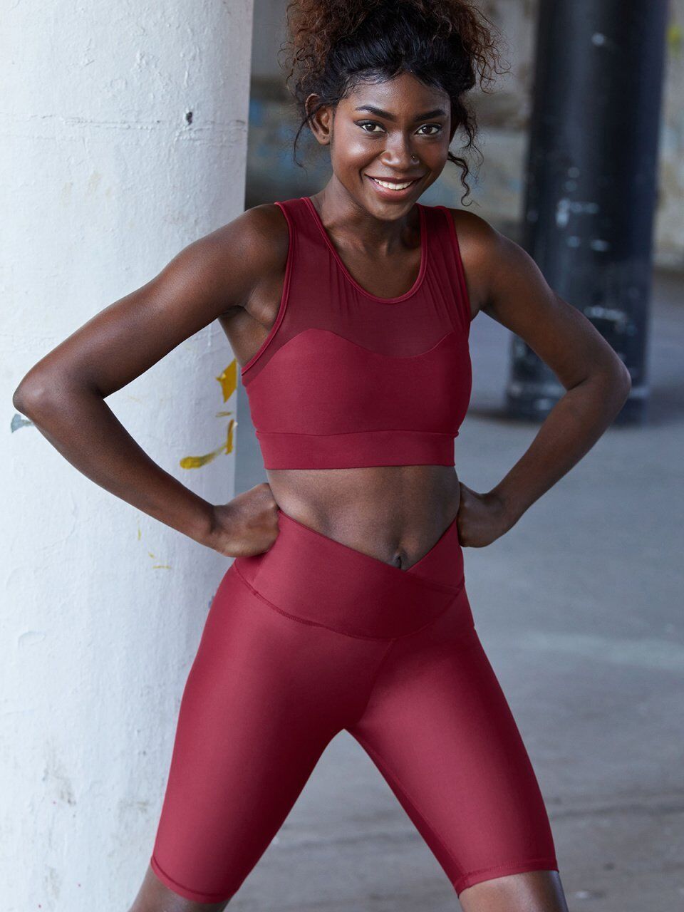 202 Tulle Detailed  Spor Bra Bordo Color