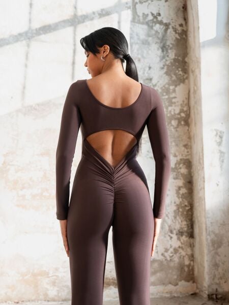 2504 Sleeve Scrunchh But Jumpsuit Brown Color