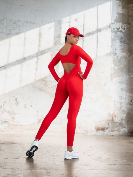 2503 Sleeve Scrunch Butt Jumpsuit Red Color