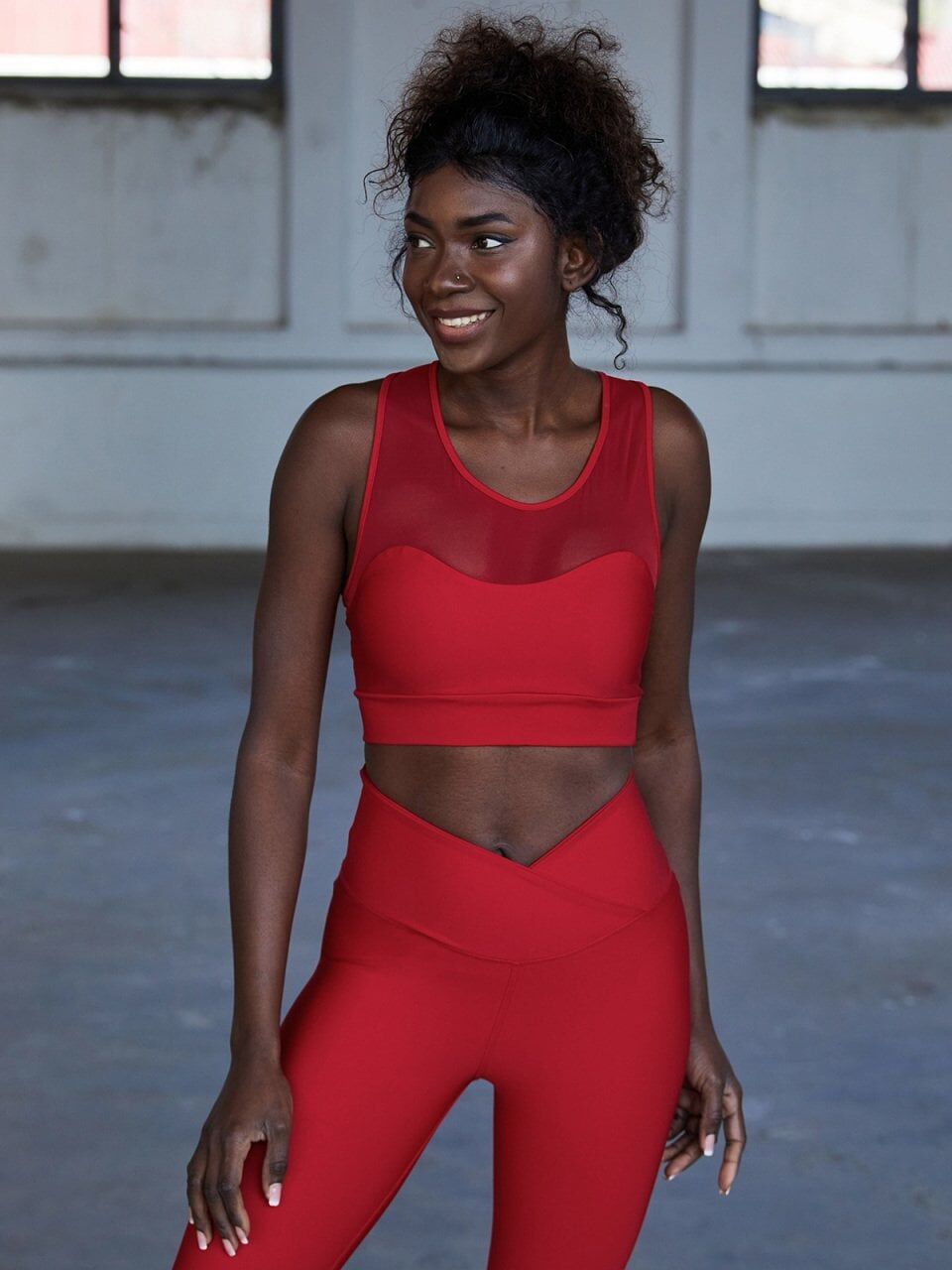 204 Tulle Detailed  Spor Bra Red Color
