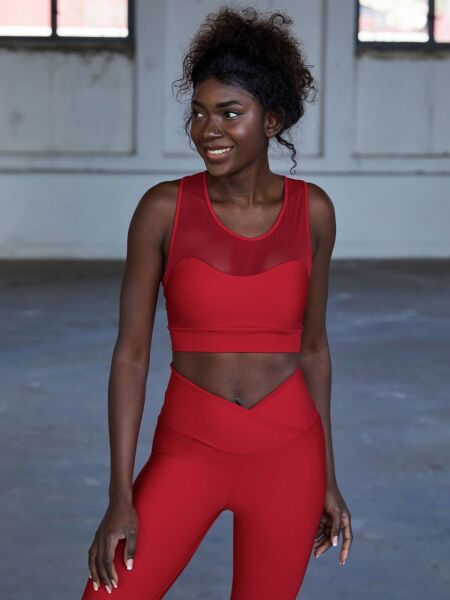 204 Tulle Detailed  Spor Bra Red Color