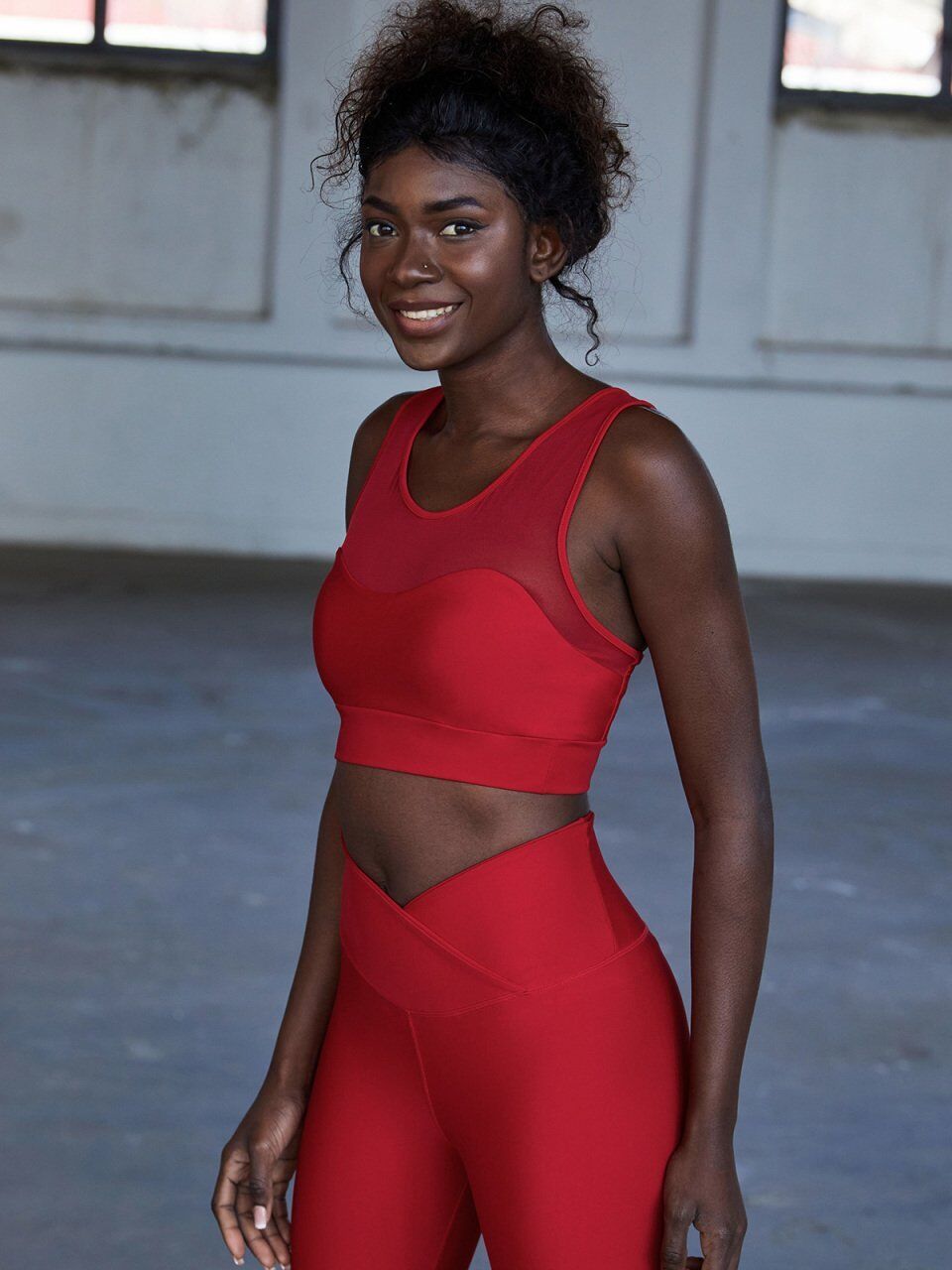 204 Tulle Detailed  Spor Bra Red Color