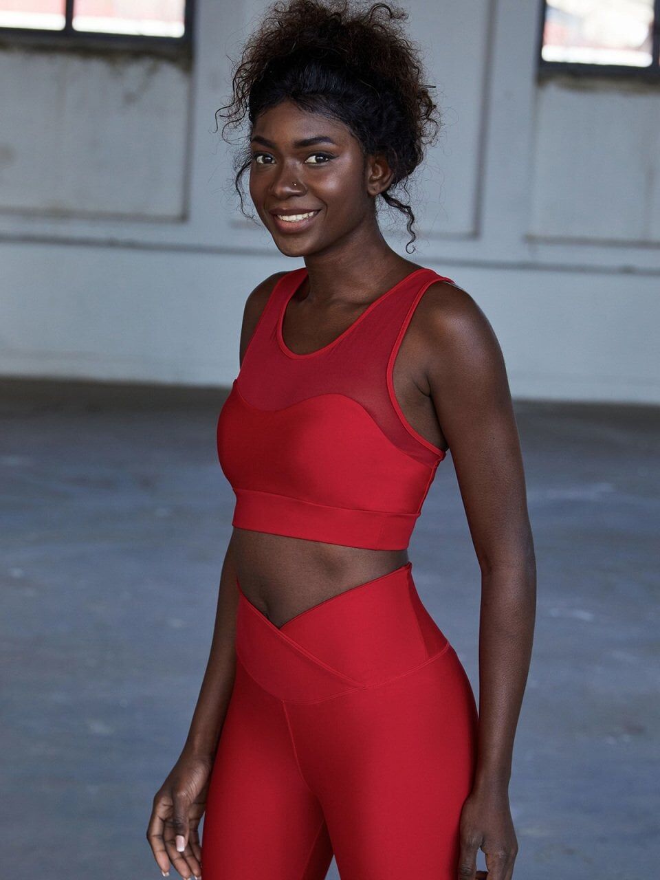 204 Tulle Detailed  Spor Bra Red Color