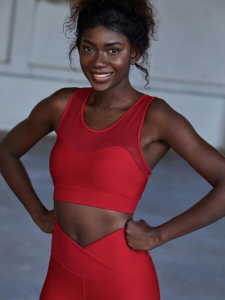 204 Tulle Detailed  Spor Bra Red Color