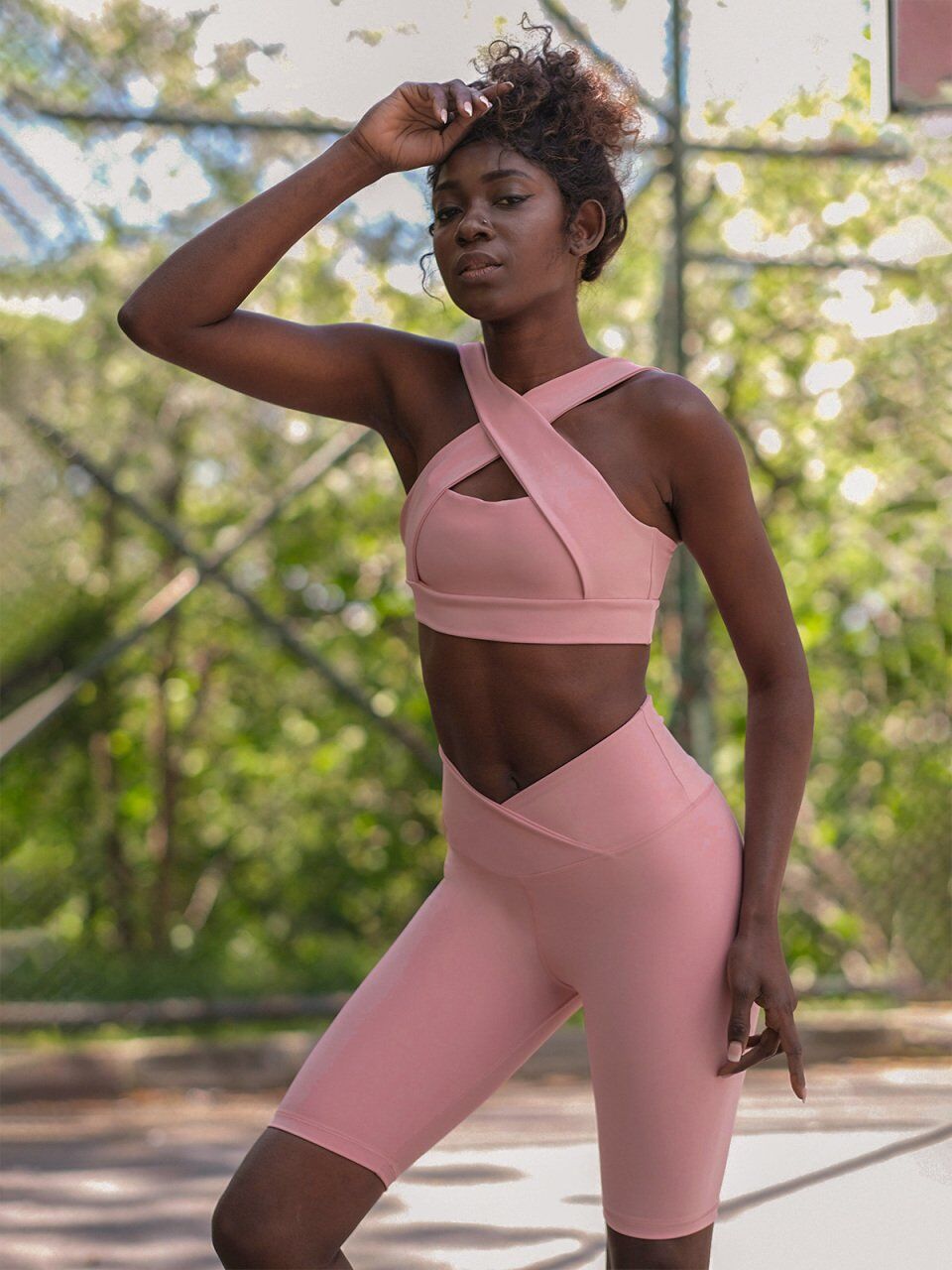 6026 We Waist Biker Leggings Rose Color