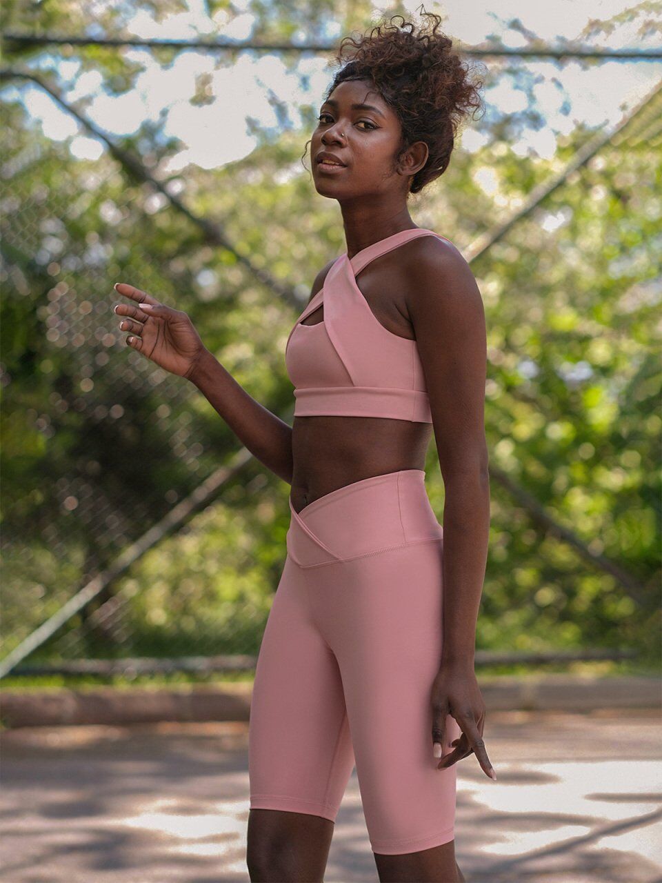 6026 We Waist Biker Leggings Rose Color