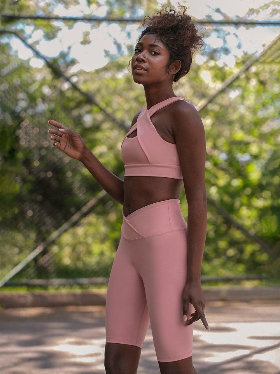 6026 We Waist Biker Leggings Rose Color