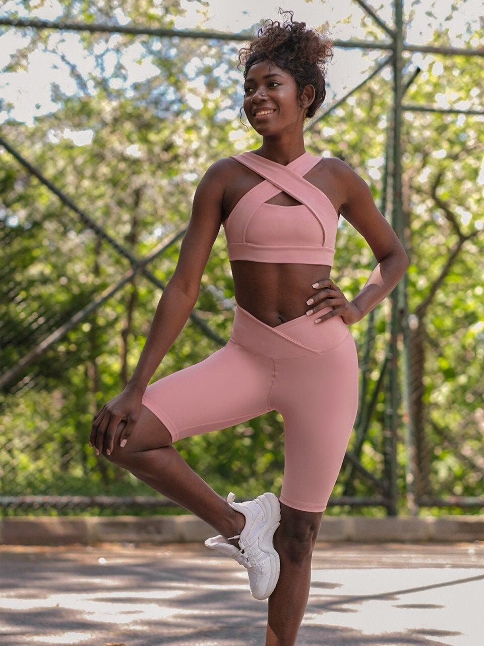 6026 We Waist Biker Leggings Rose Color