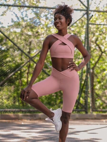 6026 We Waist Biker Leggings Rose Color