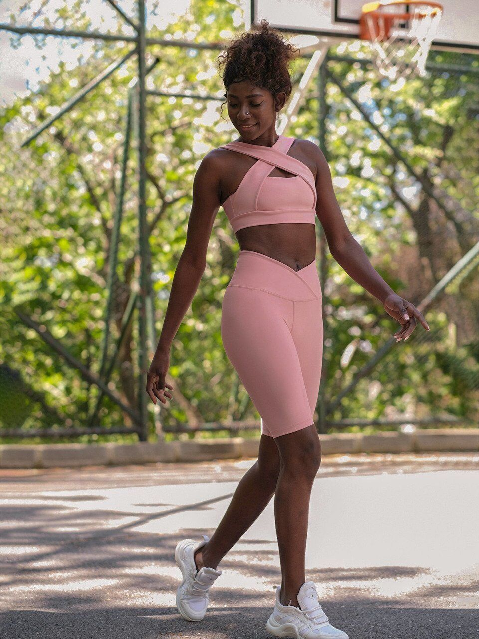 6026 We Waist Biker Leggings Rose Color