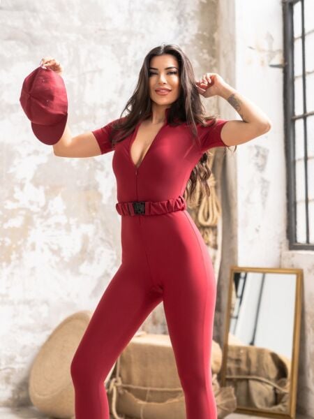 2333 With Belt Jumpsuit Bordo Color