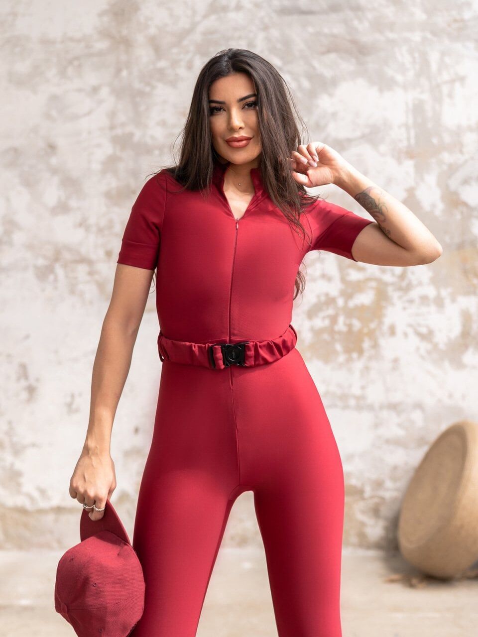 2333 With Belt Jumpsuit Bordo Color