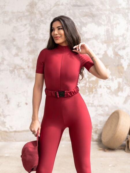 2333 With Belt Jumpsuit Bordo Color