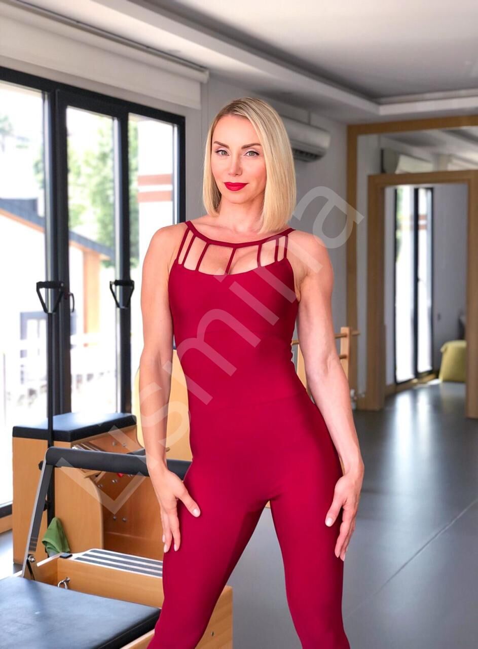 2702 Front Side Detailed Jumsuit Bordo Color