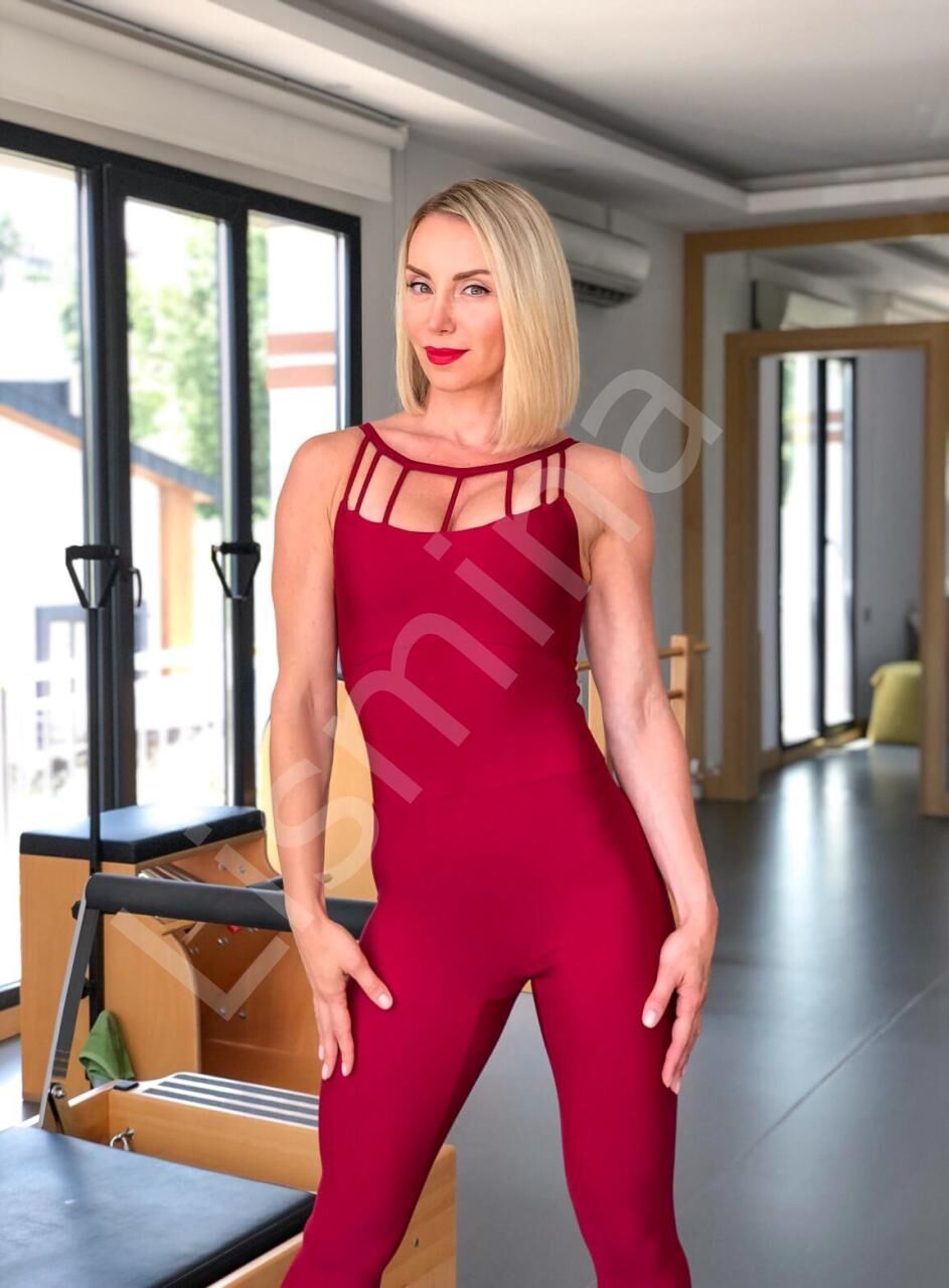 2702 Front Side Detailed Jumsuit Bordo Color