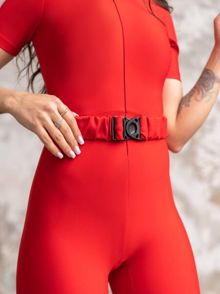 2338 With Belt Jumpsuit Red Color