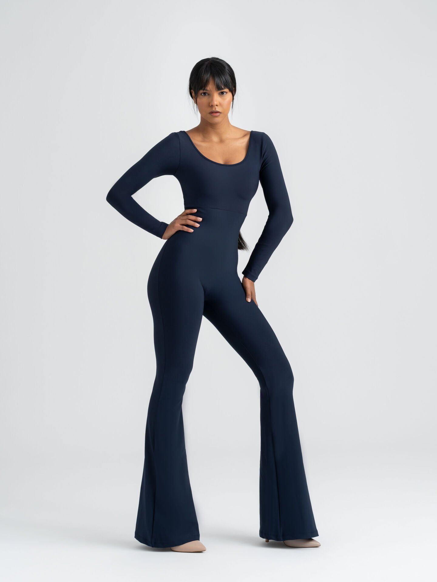 3105 Spanish Scrunch Butt Jumpsuit Long Sleeve Navy Blue