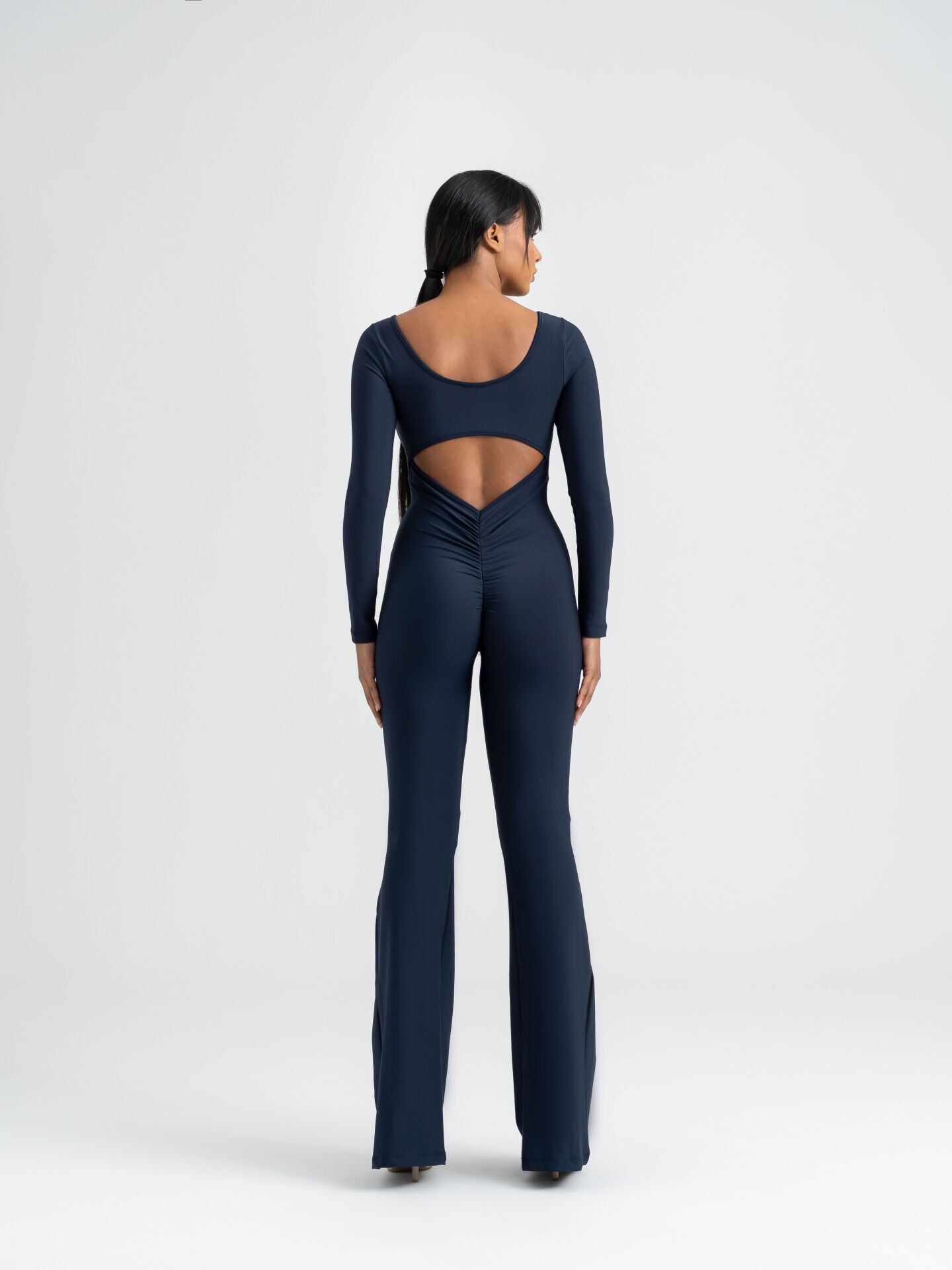 3105 Spanish Scrunch Butt Jumpsuit Long Sleeve Navy Blue