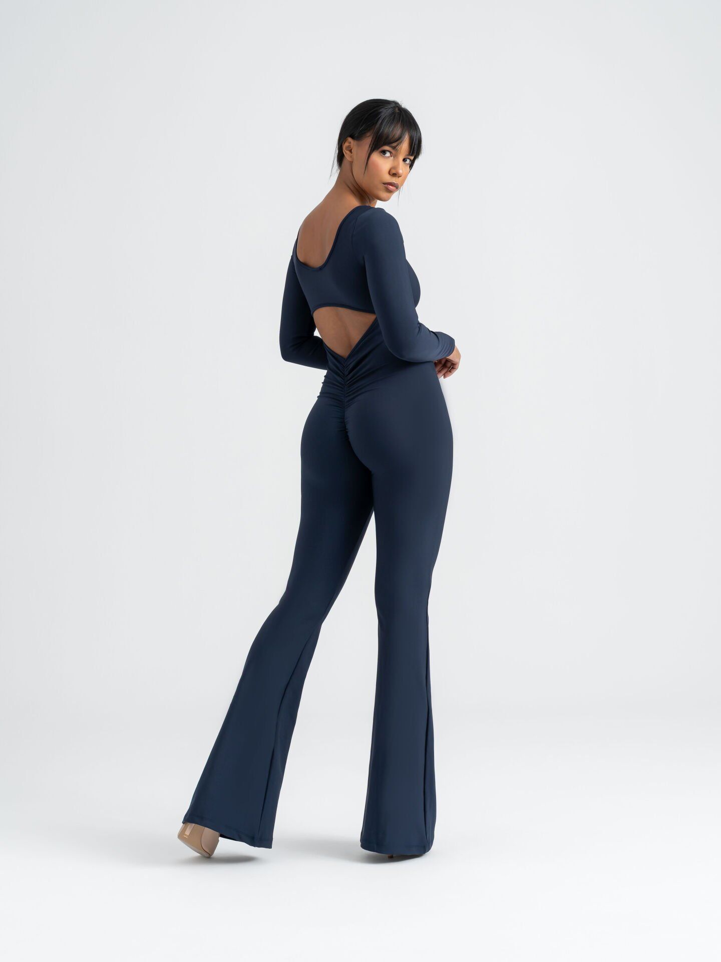 3105 Spanish Scrunch Butt Jumpsuit Long Sleeve Navy Blue