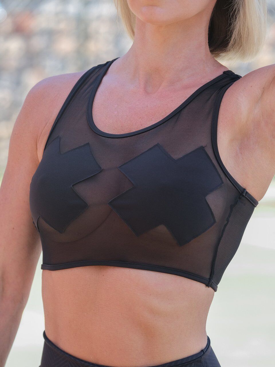 224 Tulle Detailed  Spor Bra Black Color