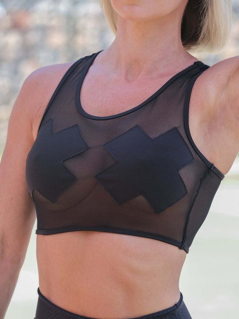 224 Tulle Detailed  Spor Bra Black Color
