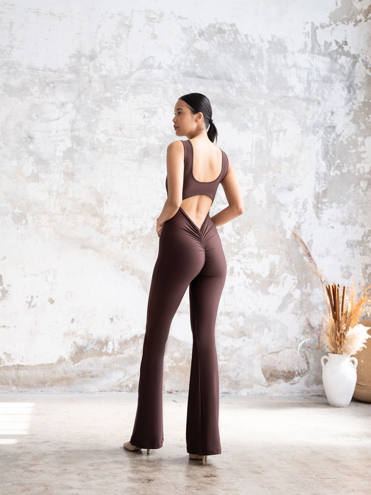 1505 Spanish, Scruch Butt Jumpsuit Brown Color