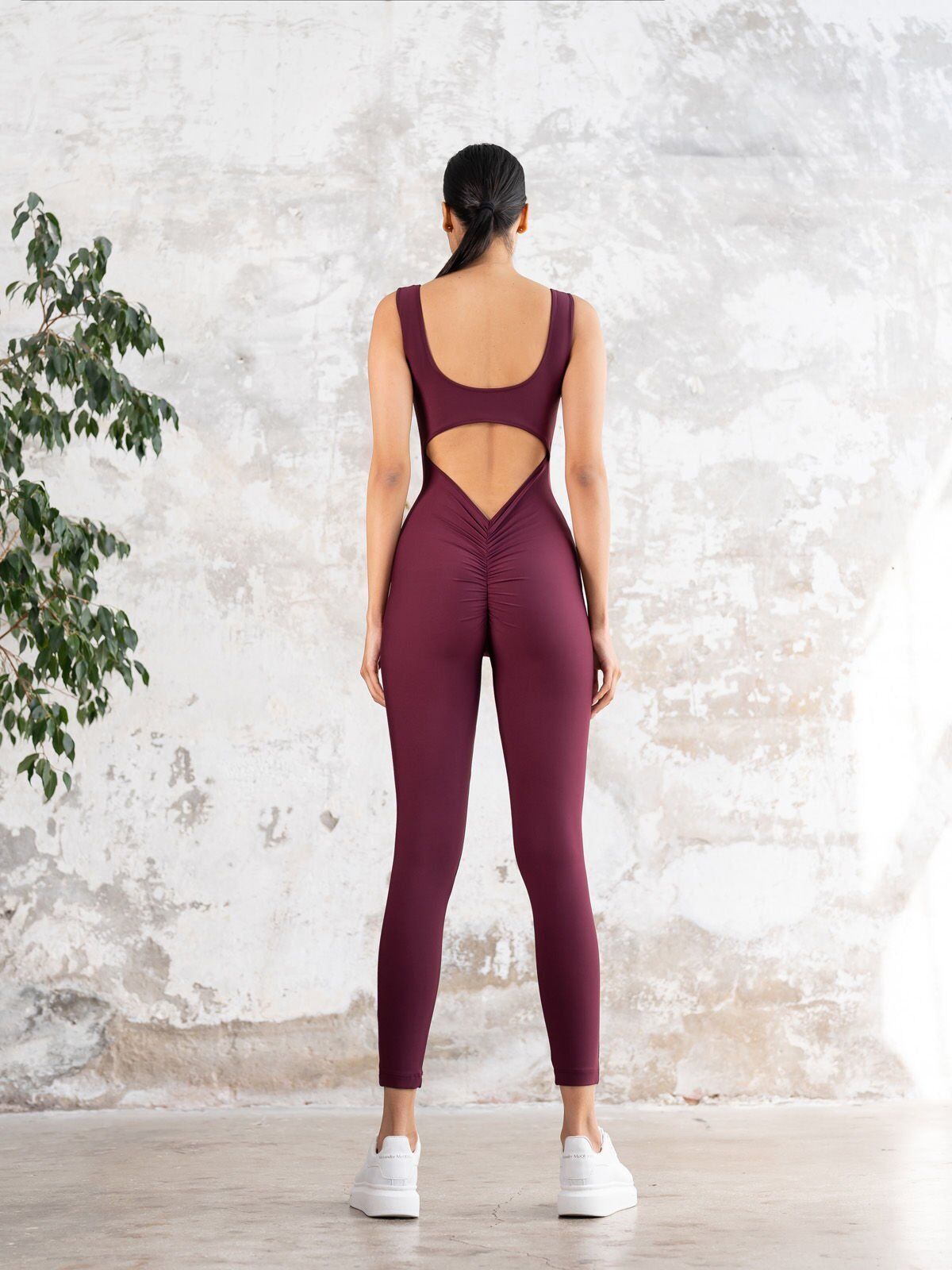1404 Scrunch Butt Jumpsuit Damson Color