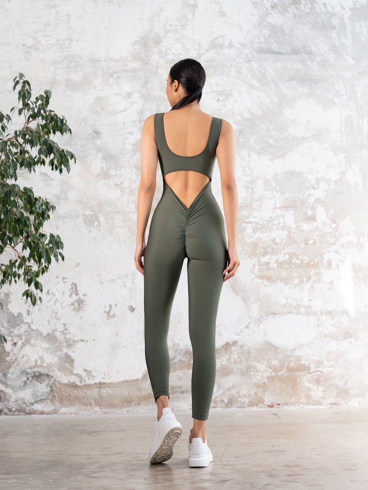 1402 Scrunch Butt Jumpsuit Khaki Color