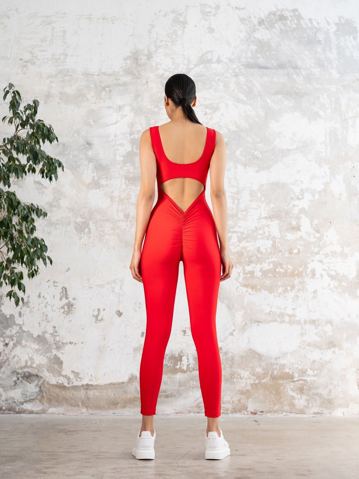 1401 Scrunch Butt Jumpsuit Red Color