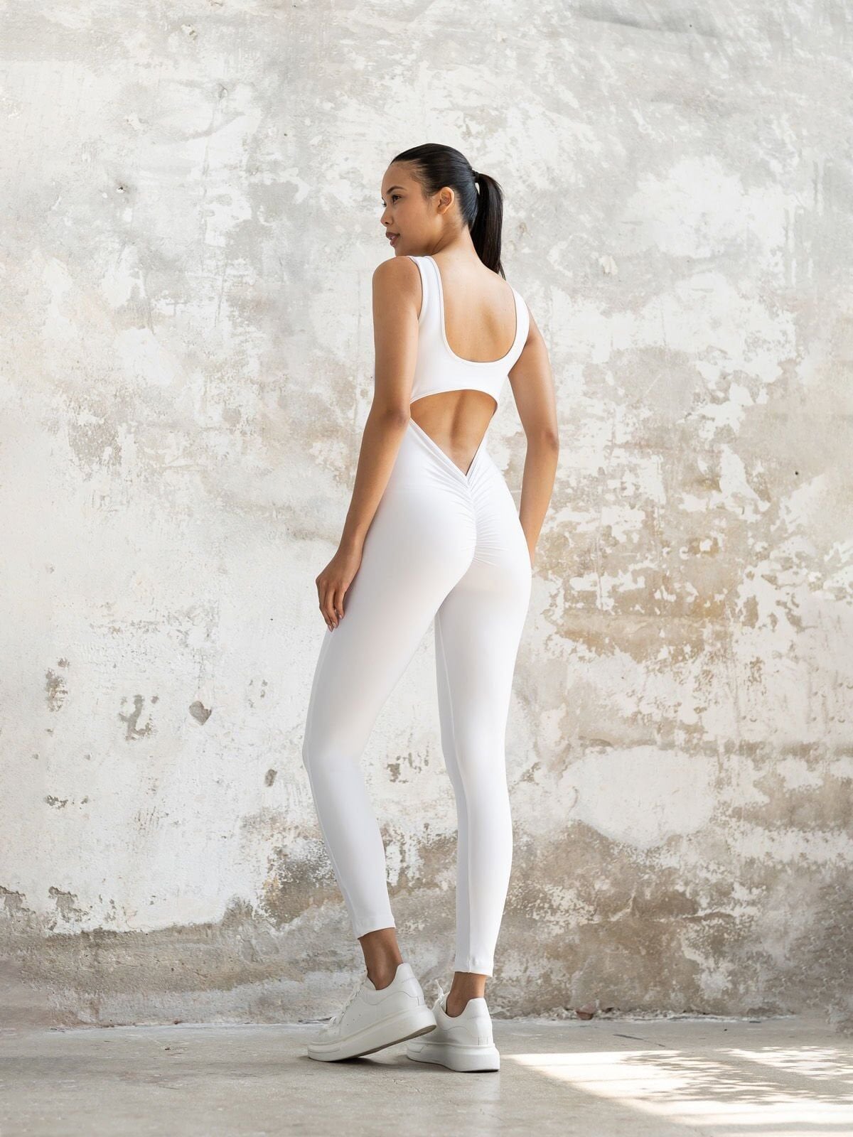 1406 Scruch Butt  Jumpsuit White Color