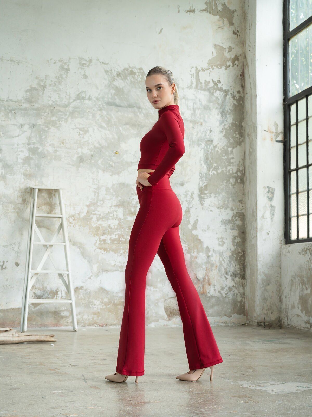 1254 Spanish Leggings Bordeaux coloured