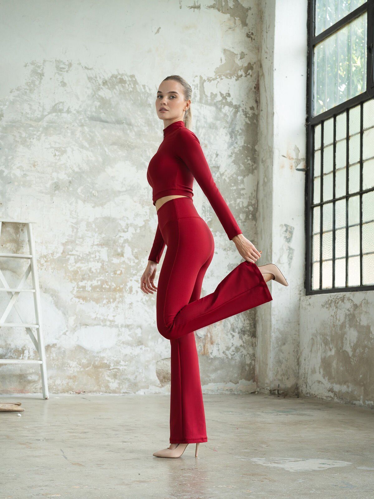 1254 Spanish Leggings Bordeaux coloured