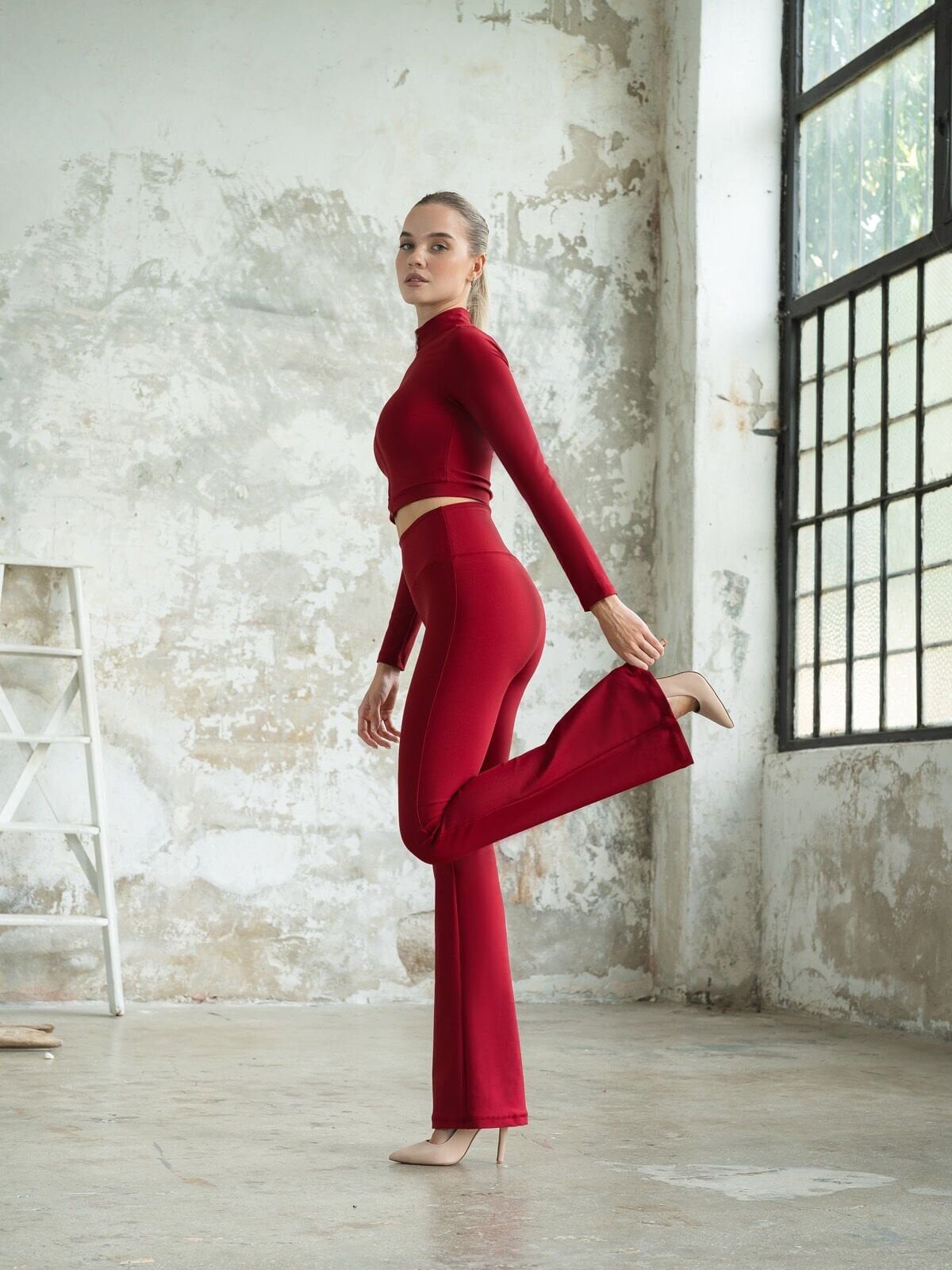 1254 Spanish Leggings Bordeaux coloured