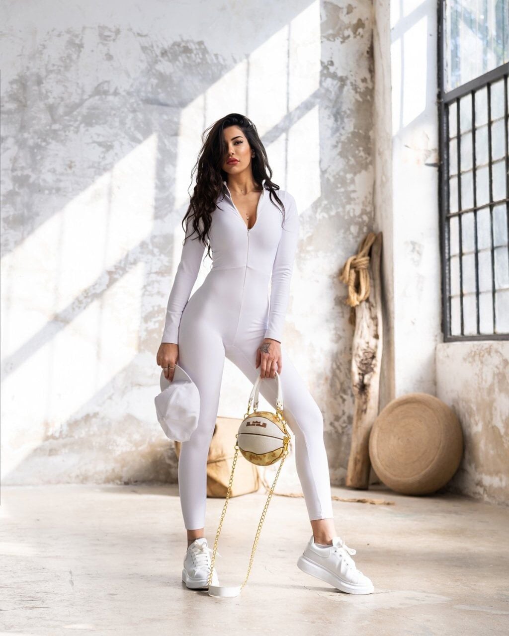 2326 Winter Long Sleeve Jumpsuit White Color