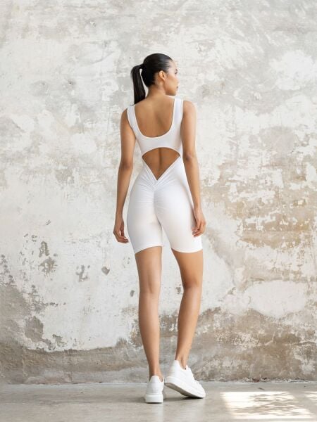 1706 Short Scrunch Butt Jumpsuit White Color